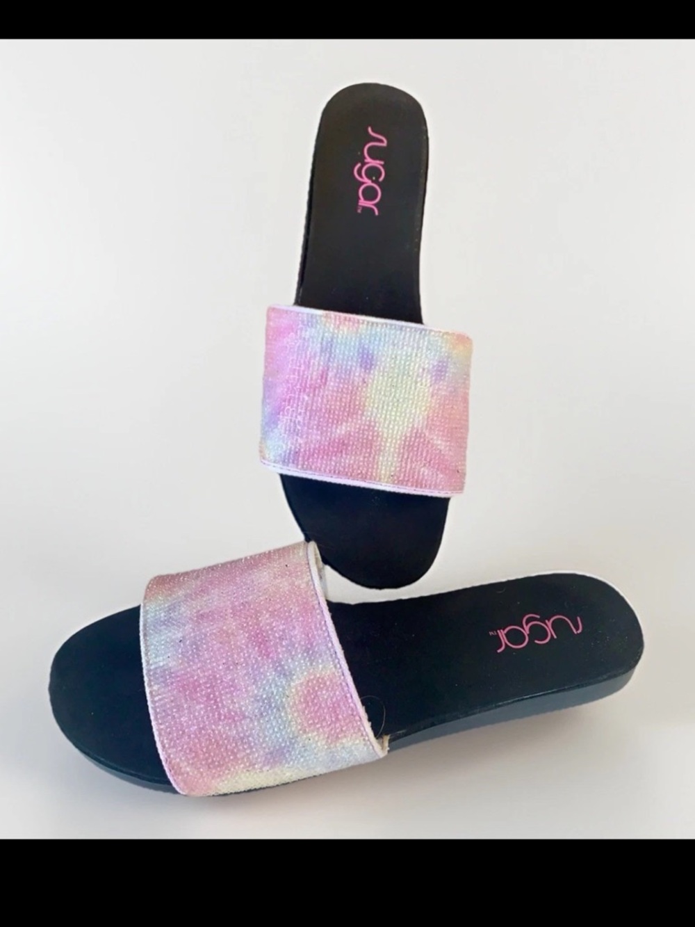 SUGAR Pool Slide Sandal Pastel Tie-Dye Rhinestone Goring Comfort Flip-Flop WMN 9